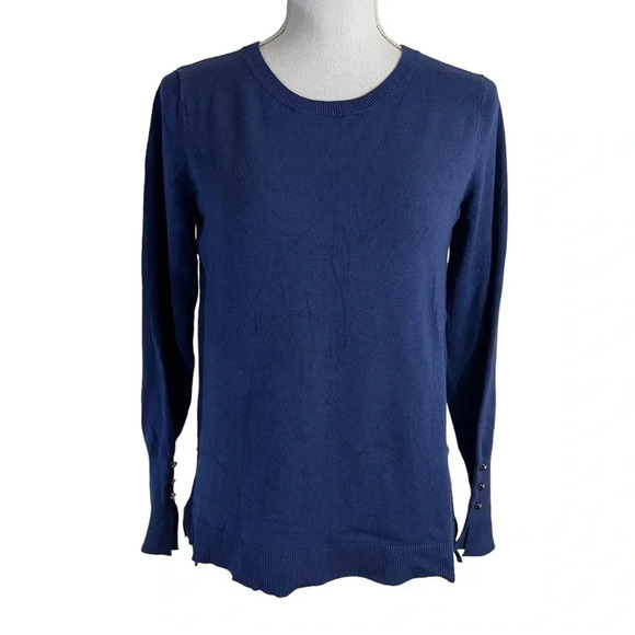 Philosophy Blue Purple Sweater Size Small Long Sleeve Gold Button Accents Blouse - Picture 1 of 7